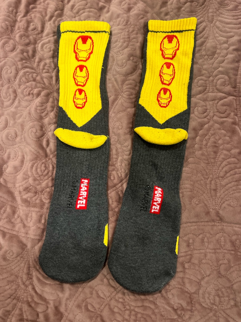 Marvel Iron Man Gray and Yellow Crew Socks